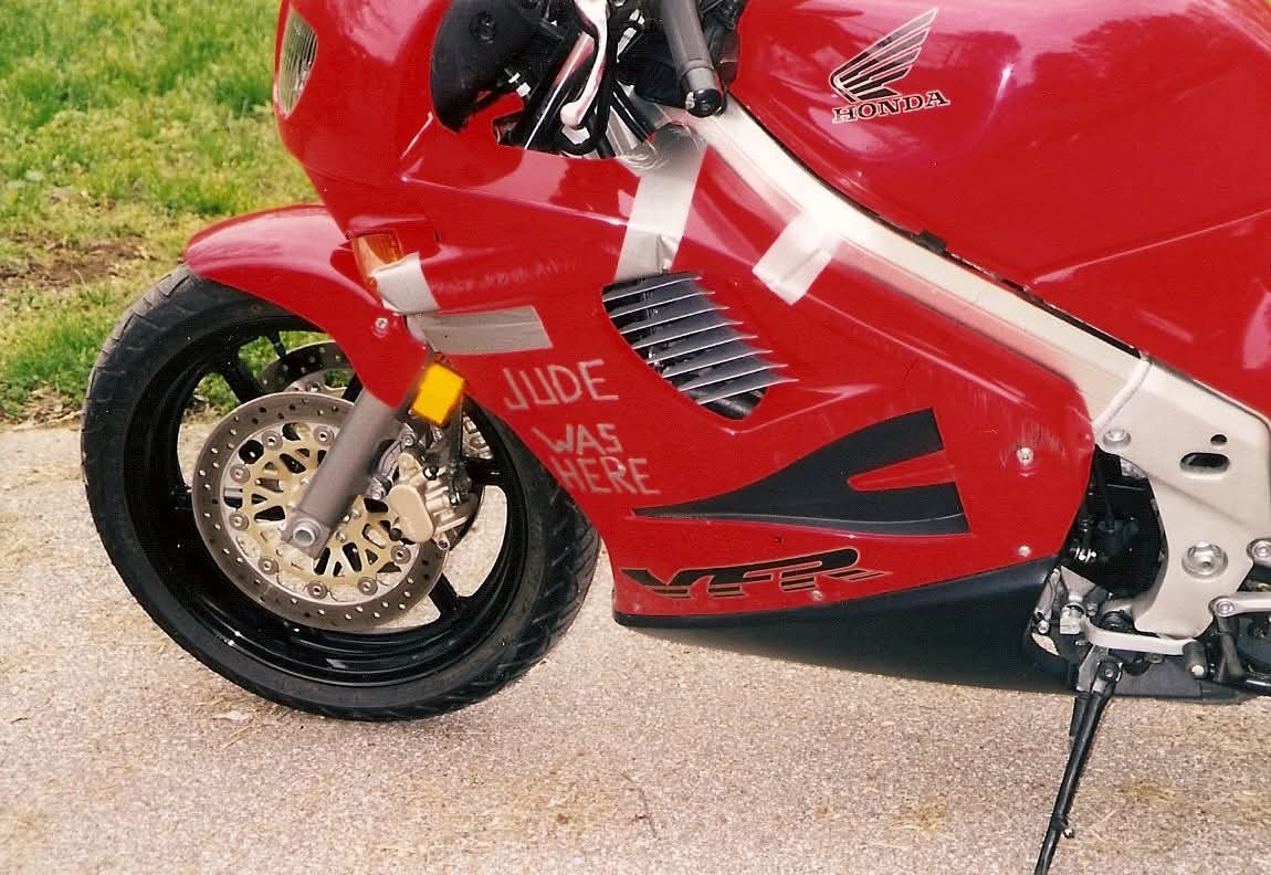 Jude was here scratched
onto his bike